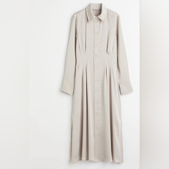 H&M BEIGE SATIN MAXI DRESS SIZE LARGE - Picture 2 of 6